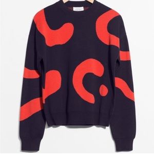 & Other Stories Navy and Red Drop Shoulder Sweater Sz M